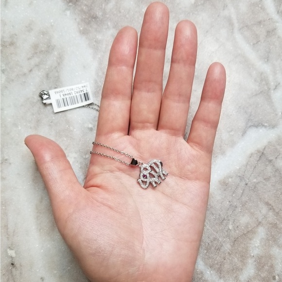 Elephant Zirconia Ruby Fine Silver Necklace - Picture 2 of 9